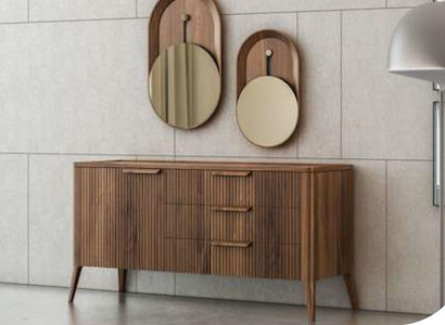 Walnuss Natur - Toros Schwarzer Marmor Kommode Luxus Wohnzimmermöbel